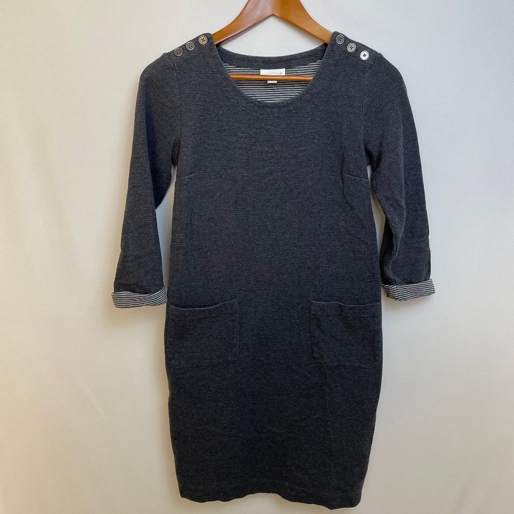 J Jill Womens Sweater Dress Knee Length Size XS Gray Stretch Pockets Shift